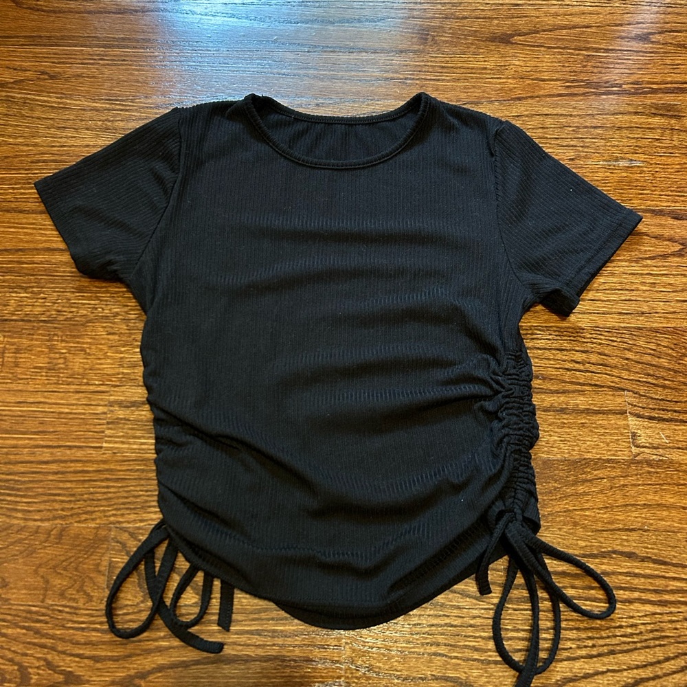 Black Ruched Side Tie Top